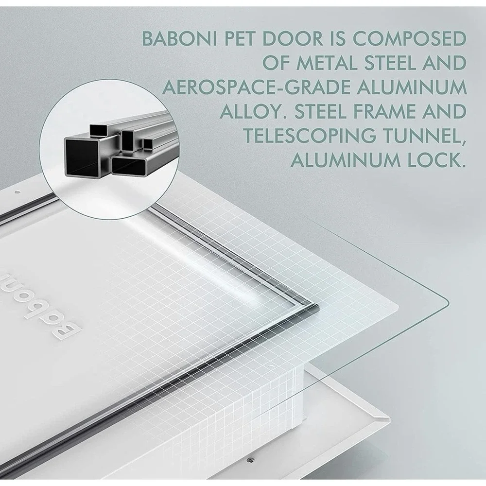 NEW - Baboni 3-Flap Pet Door for Wall,Steel Frame and Telescoping Tunnel - Large